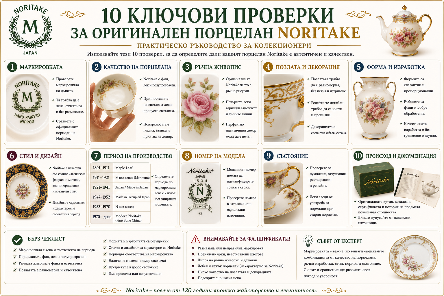10 ключови проверки за оригинален порцелан Noritake