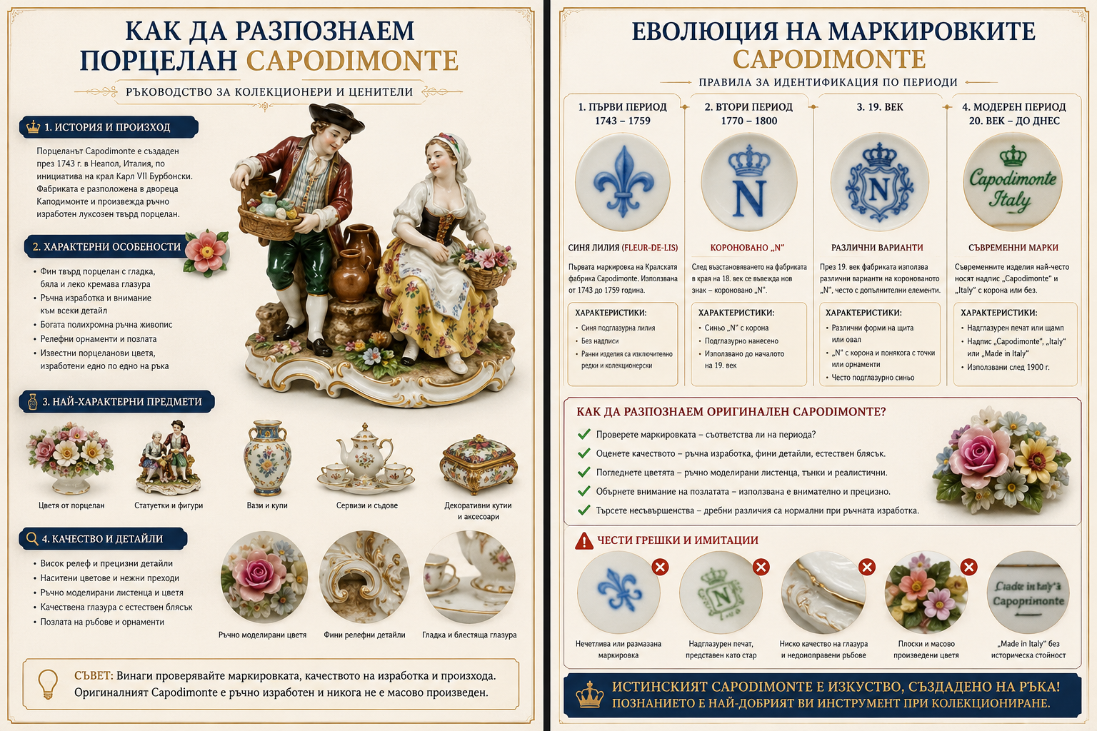 Инфографика как да разпознаем порцелан Capodimonte