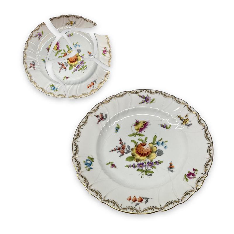 Before and after antique porcelain plate restoration