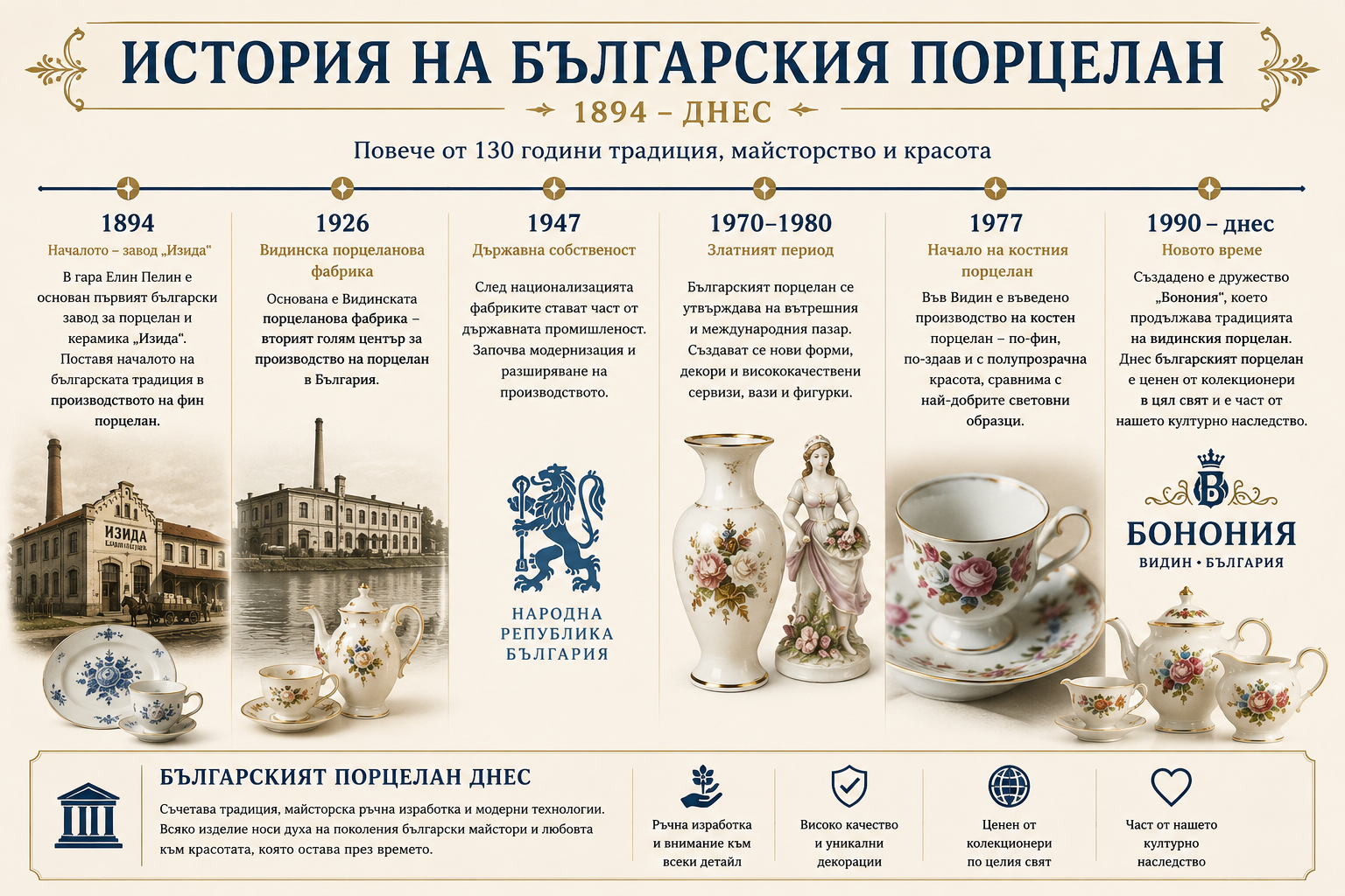 История на българския порцелан История на българския порцелан от основаването на Изида през 1894 година до съвременното производство