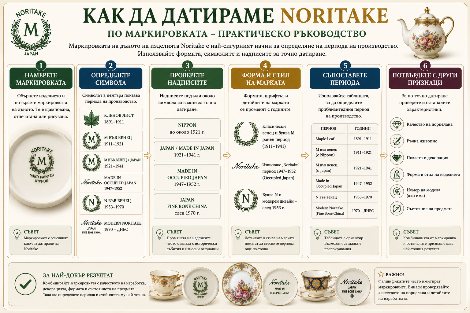 Как да датираме Noritake по маркировката