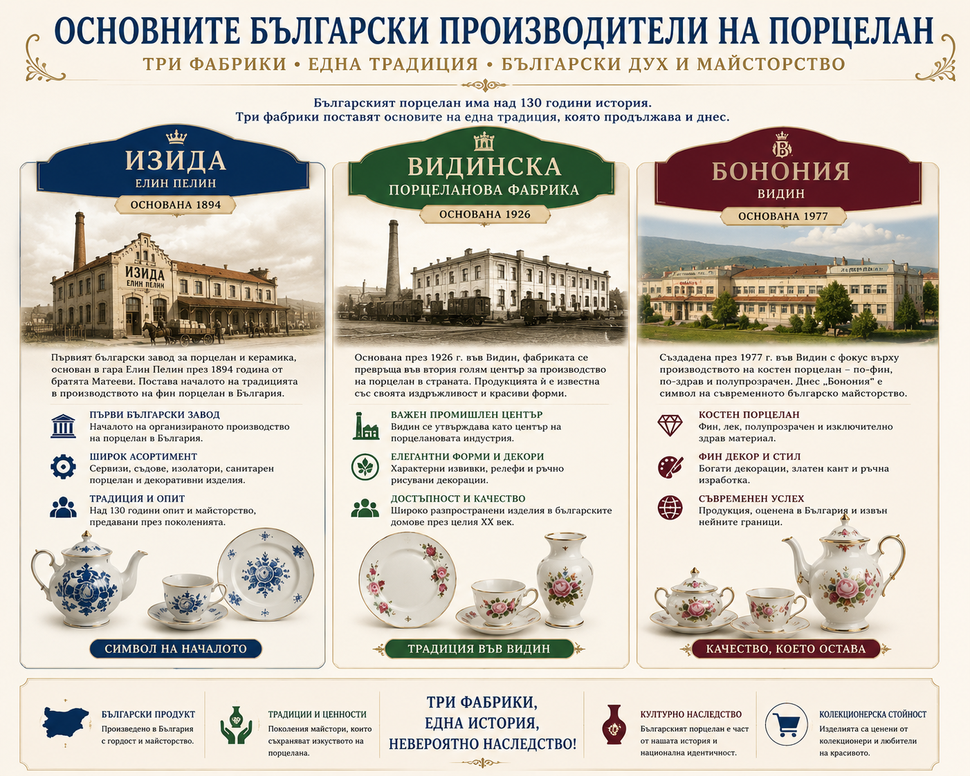 Основни производители на български порцелан Основни български производители на порцелан Изида Видинска порцеланова фабрика и Бонония