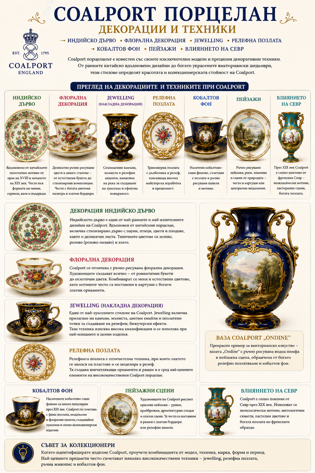 Coalport порцелан – модели и декоративни техники