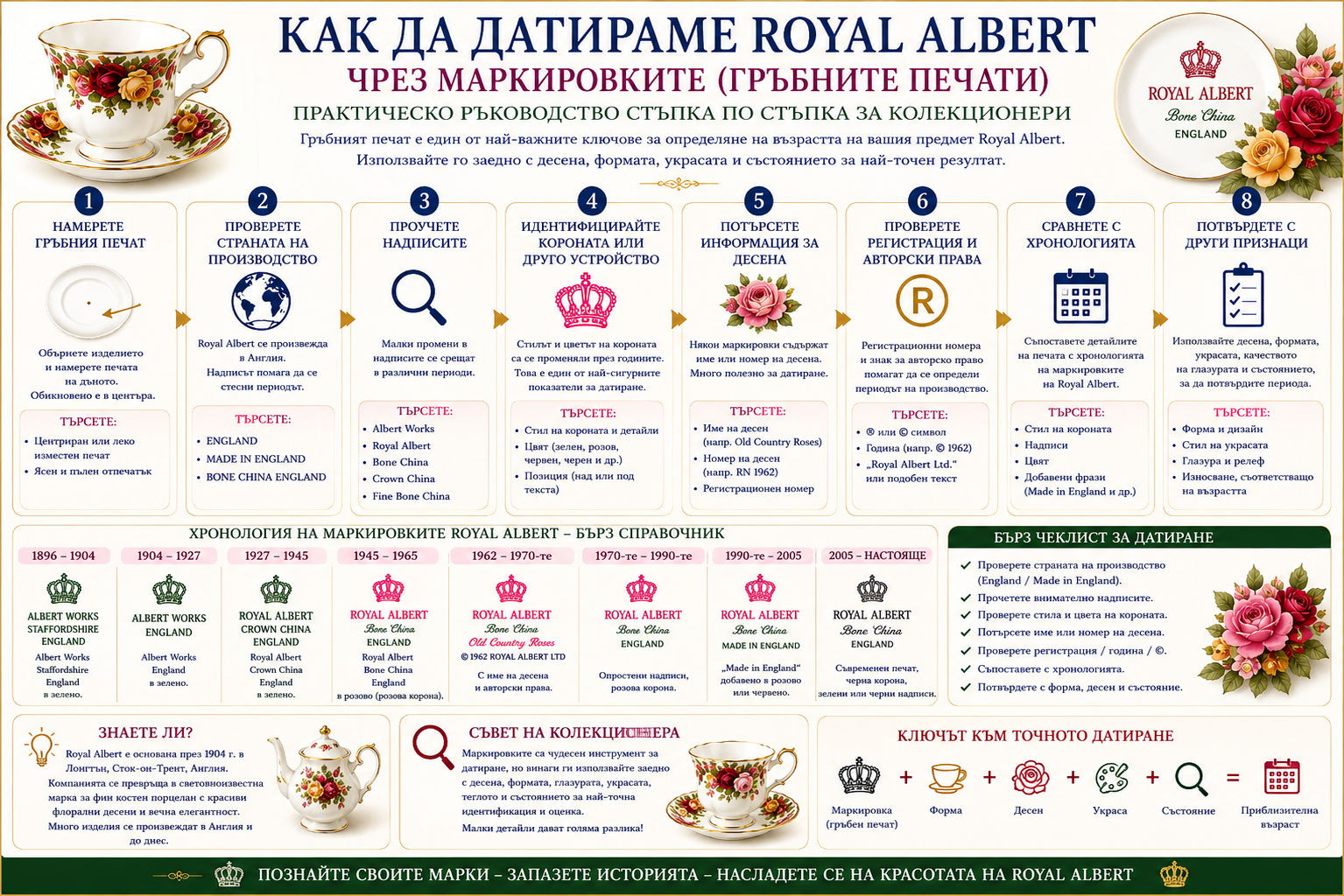 Датиране на Royal Albert по маркировки и гръбни печати