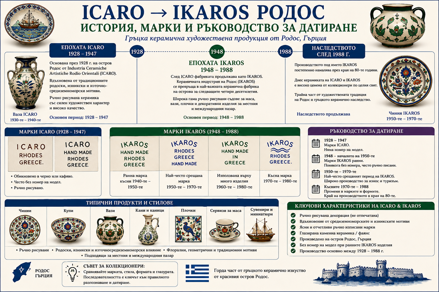 ICARO и IKAROS Родос – история, марки и датиране на гръцка керамика