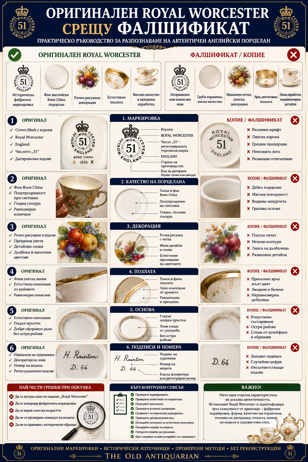 Сравнение между оригинален Royal Worcester и фалшификат