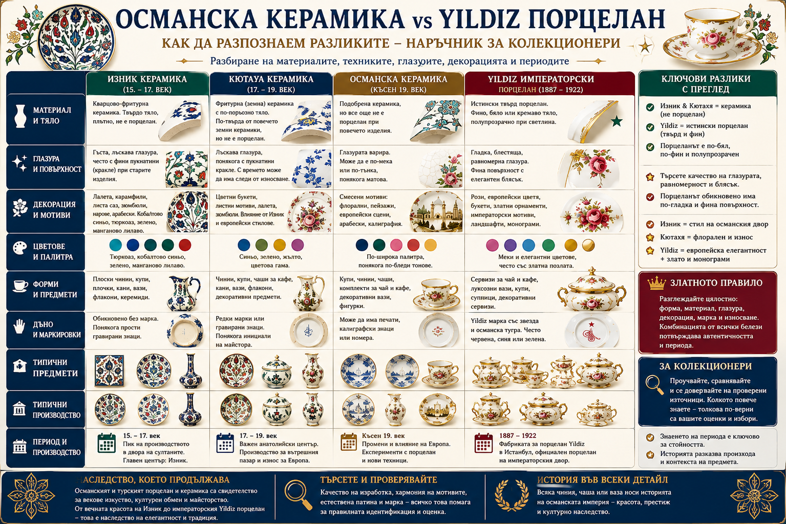 Османска керамика и Yıldız порцелан – разлики, материали, марки и разпознаване