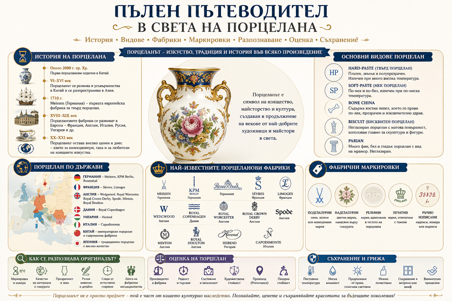 Пълен пътеводител в света на порцелана Пълен пътеводител в света на порцелана – история, видове, маркировки, фабрики и оценка
