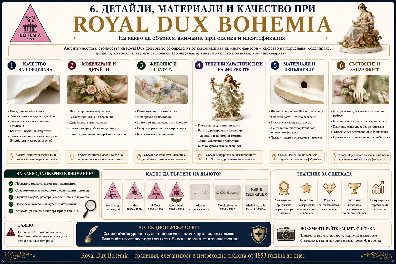 Royal Dux Bohemia – материали, качество и състояние Royal Dux Bohemia фигурки материали моделиране живопис глазура състояние и качество