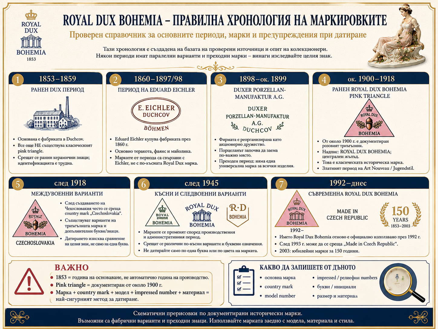 Royal Dux Bohemia – правилна хронология на маркировките Royal Dux Bohemia маркировки и правилна хронология ранни знаци pink triangle Czechoslovakia и Czech Republic