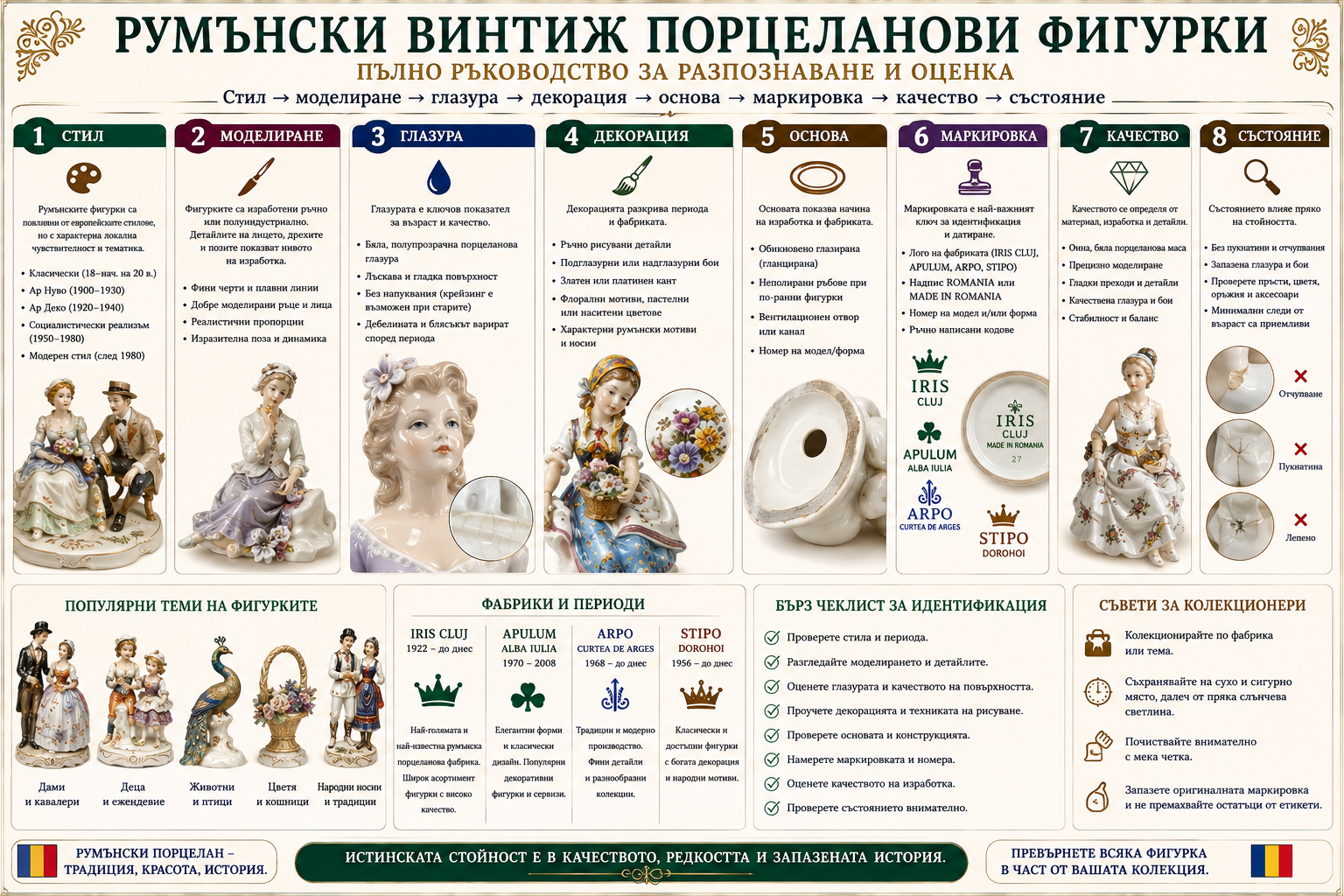 Румънски винтидж порцеланови фигурки – идентификация, маркировки и оценка