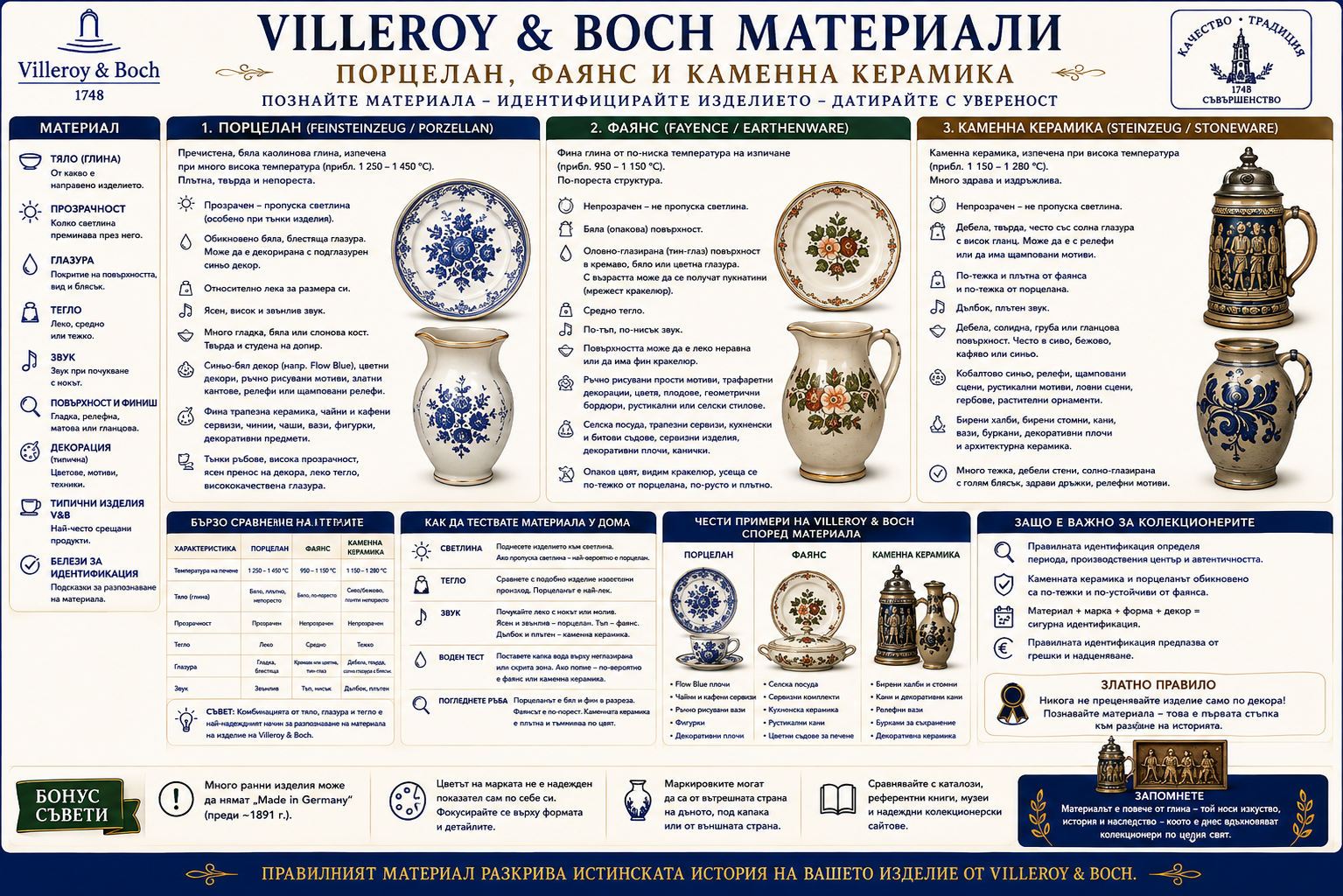Villeroy & Boch материали – сравнение между порцелан, фаянс и каменна керамика