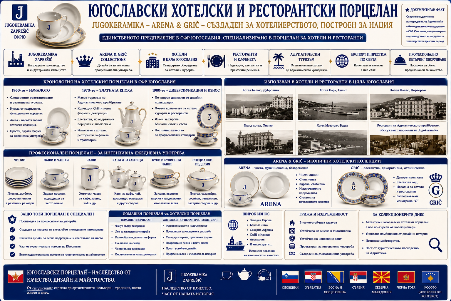 Югославски хотелски и ресторантски порцелан Jugokeramika – Arena и Grič