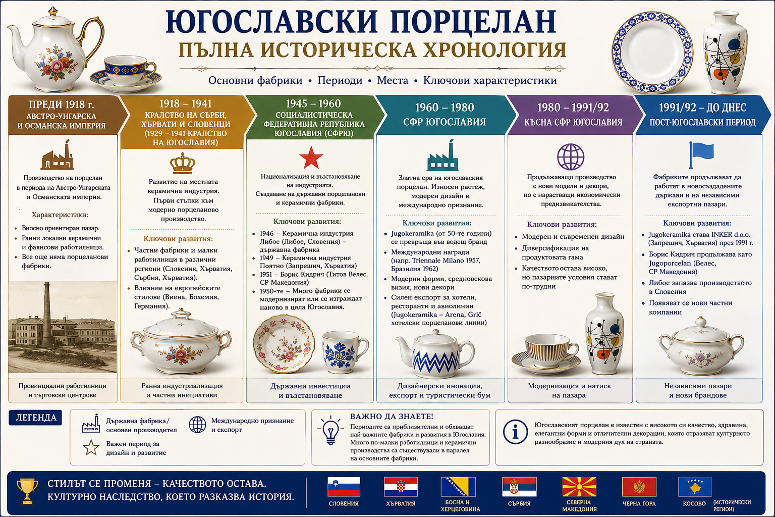 История на югославския порцелан – хронология, фабрики и периоди