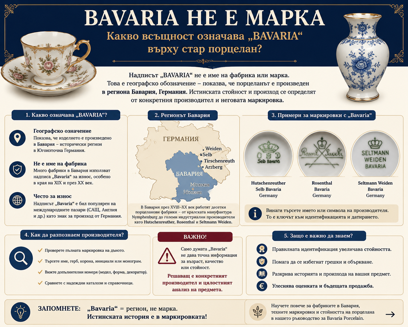 Bavaria не е една порцеланова марка Bavaria не е марка – какво означава надписът Bavaria върху стар немски порцелан
