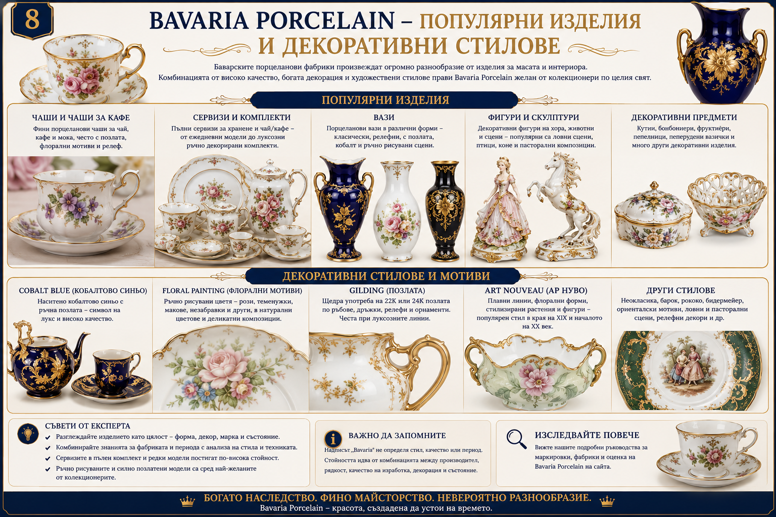 Bavaria Porcelain – изделия и декоративни стилове Bavaria Porcelain популярни изделия и декоративни стилове