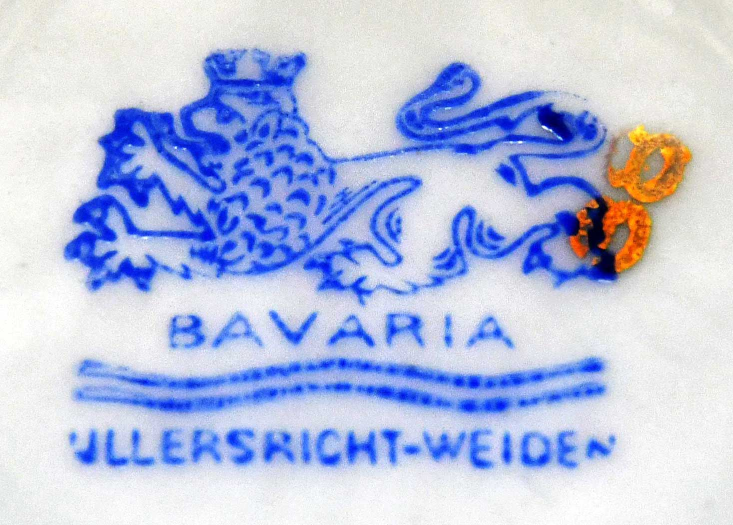 Bavaria Ullersricht-Weiden – историческа порцеланова маркировка Маркировка Bavaria Ullersricht-Weiden върху стар немски порцелан