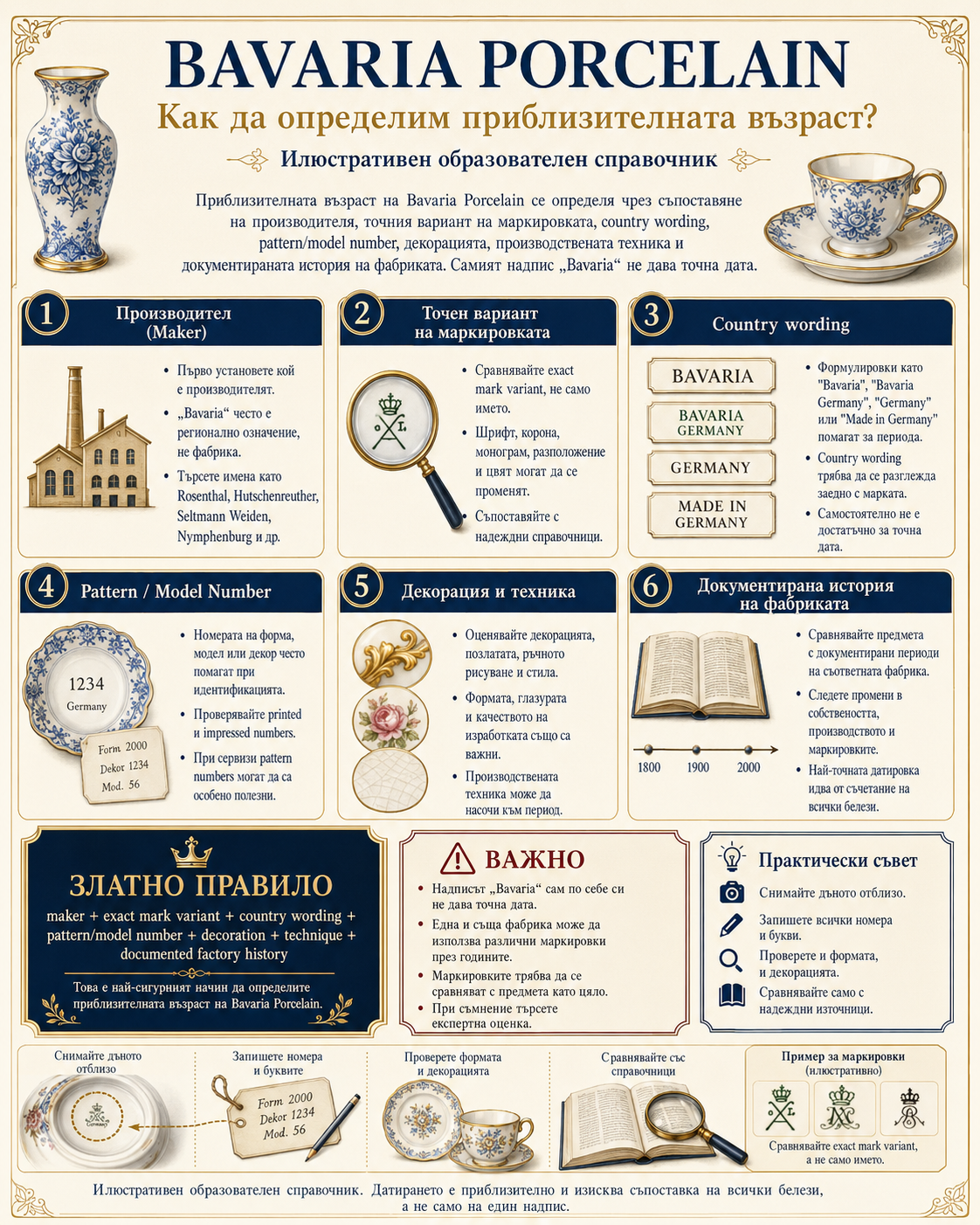 Как да определим възрастта на Bavaria Porcelain Как да определим приблизителната възраст на Bavaria Porcelain по производител маркировка и други признаци