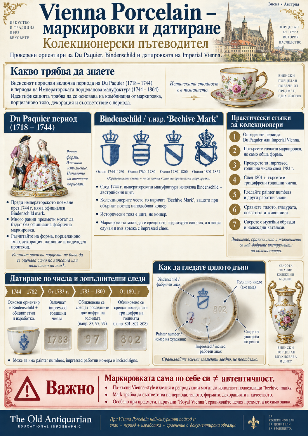 Vienna Porcelain маркировки и датиране – Bindenschild, Beehive Mark и годишни номера