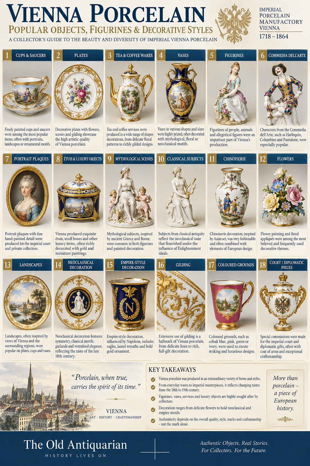 Vienna Porcelain предмети, фигурки и декоративни стилове – чаши, чинии, вази, figurines и неокласическа декорация