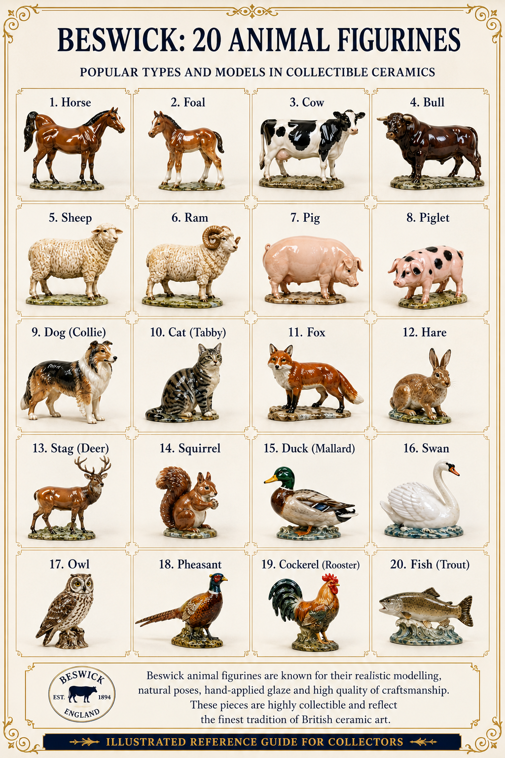 Beswick Animal Figurines – 20 Popular Collector Types Beswick animal figurines collector guide showing 20 popular animal types including horses dogs cats farm animals and birds