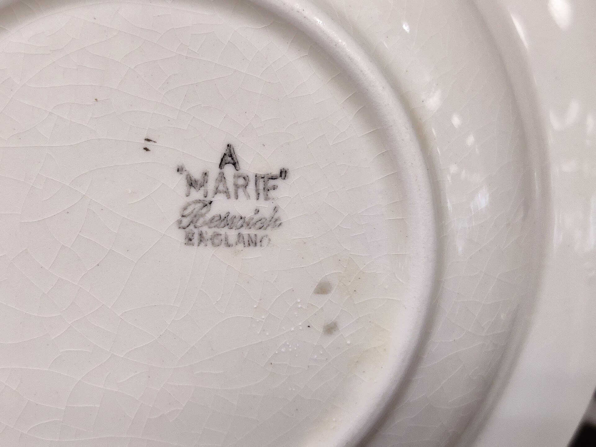 Beswick Marie England Backstamp – Base Mark Beswick Marie England backstamp on the base of vintage English ceramic tableware