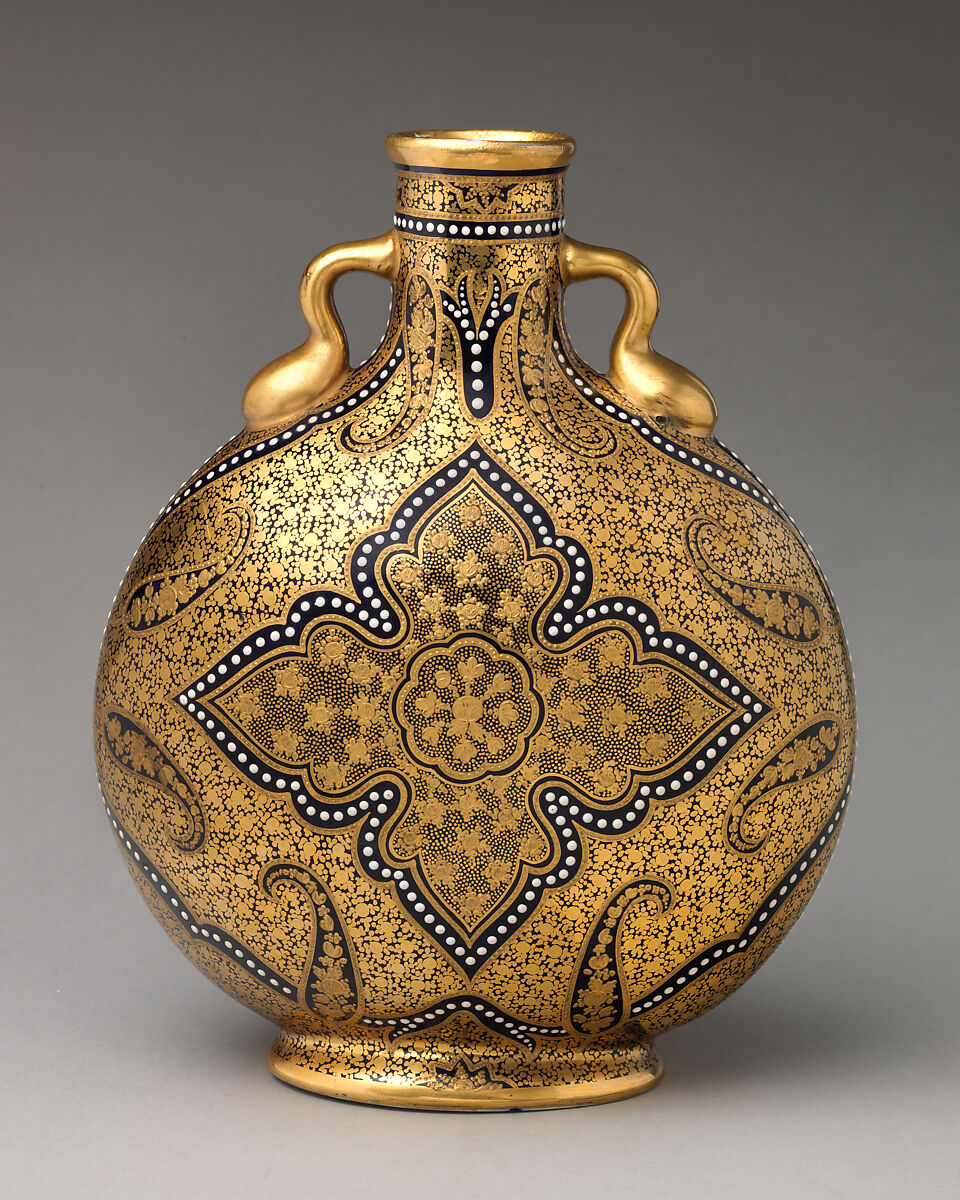Coalport porcelain gilded moon flask circa 1861 to 1875