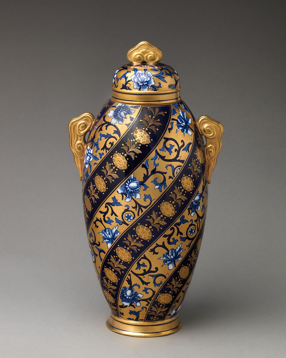Coalport porcelain lidded urn circa 1881 to 1891 with elaborate Victorian decoration