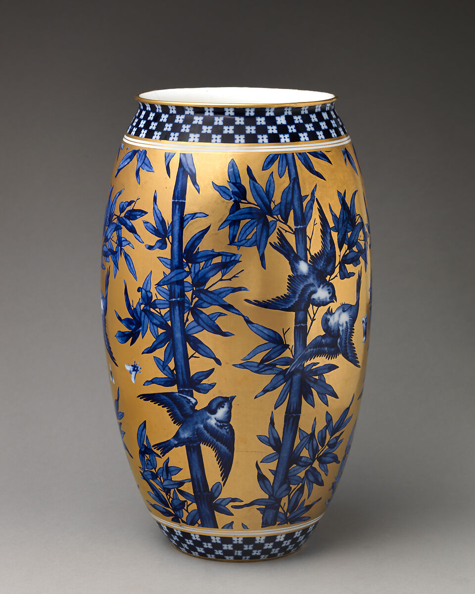 Coalport porcelain vase decorated with birds and bamboo circa 1881 to 1891