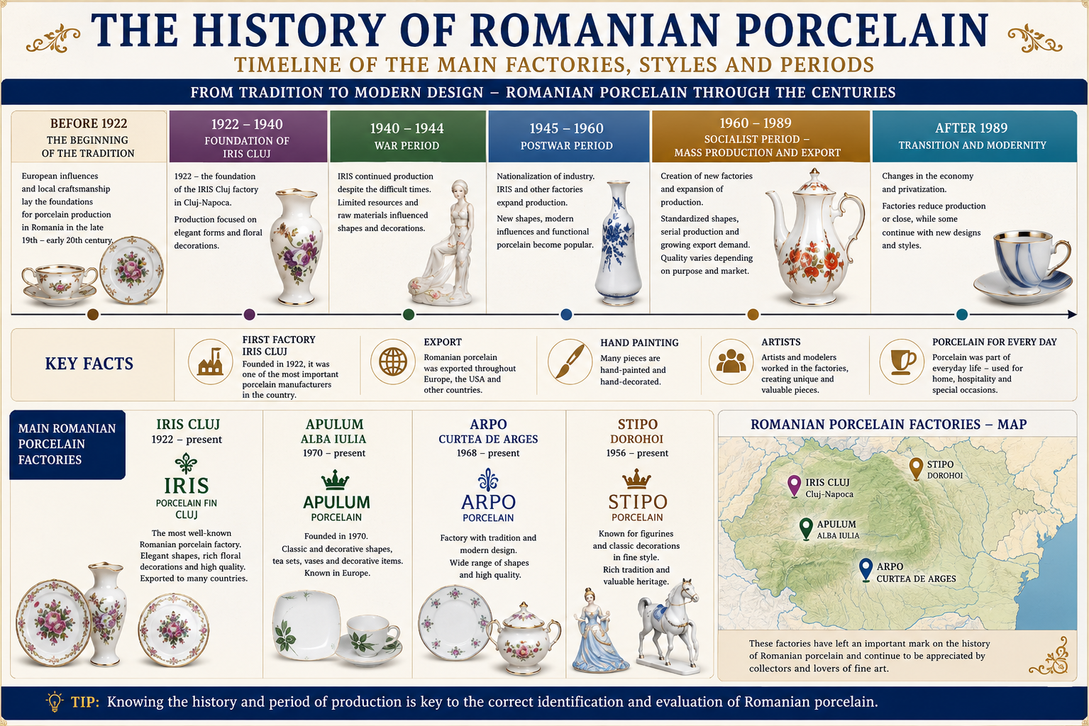 History of Romanian porcelain timeline with factories styles and production periods