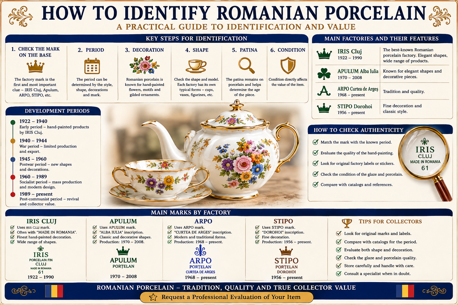 How to identify Romanian porcelain by marks, factories, decoration, period and condition