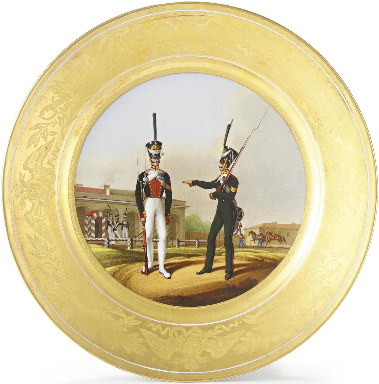 Imperial Russian porcelain military plate from the reign of Nicholas I dated 1828