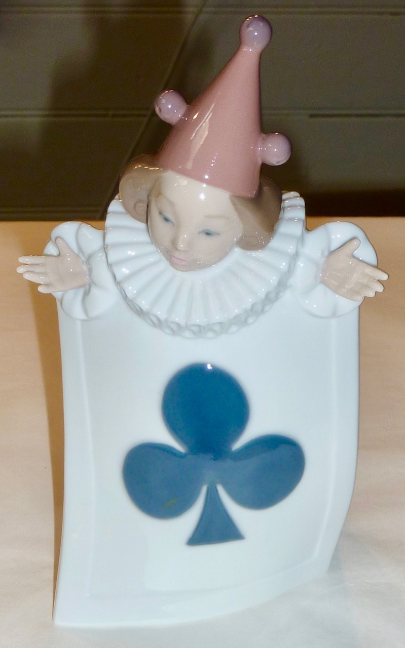 Lladró porcelain clown figurine with playing card