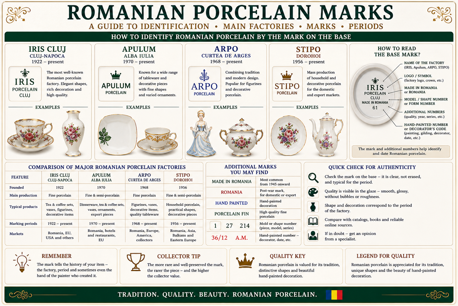 Romanian porcelain marks and backstamps for IRIS Cluj Apulum ARPO and STIPO