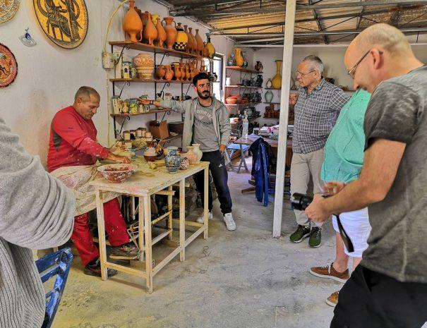 Traditional Greek pottery workshop in Rhodes showing ceramic production