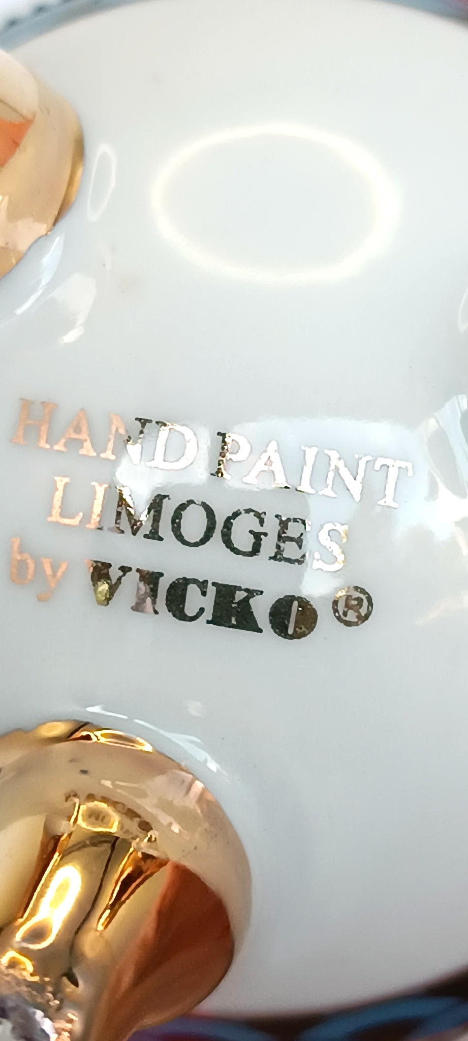 Hand Paint Limoges by Vicko mark on the base of a vintage porcelain egg trinket box