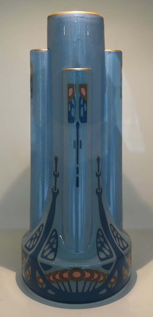 Antique Villeroy & Boch Mettlach five neck vase dating to circa 1900 to 1909