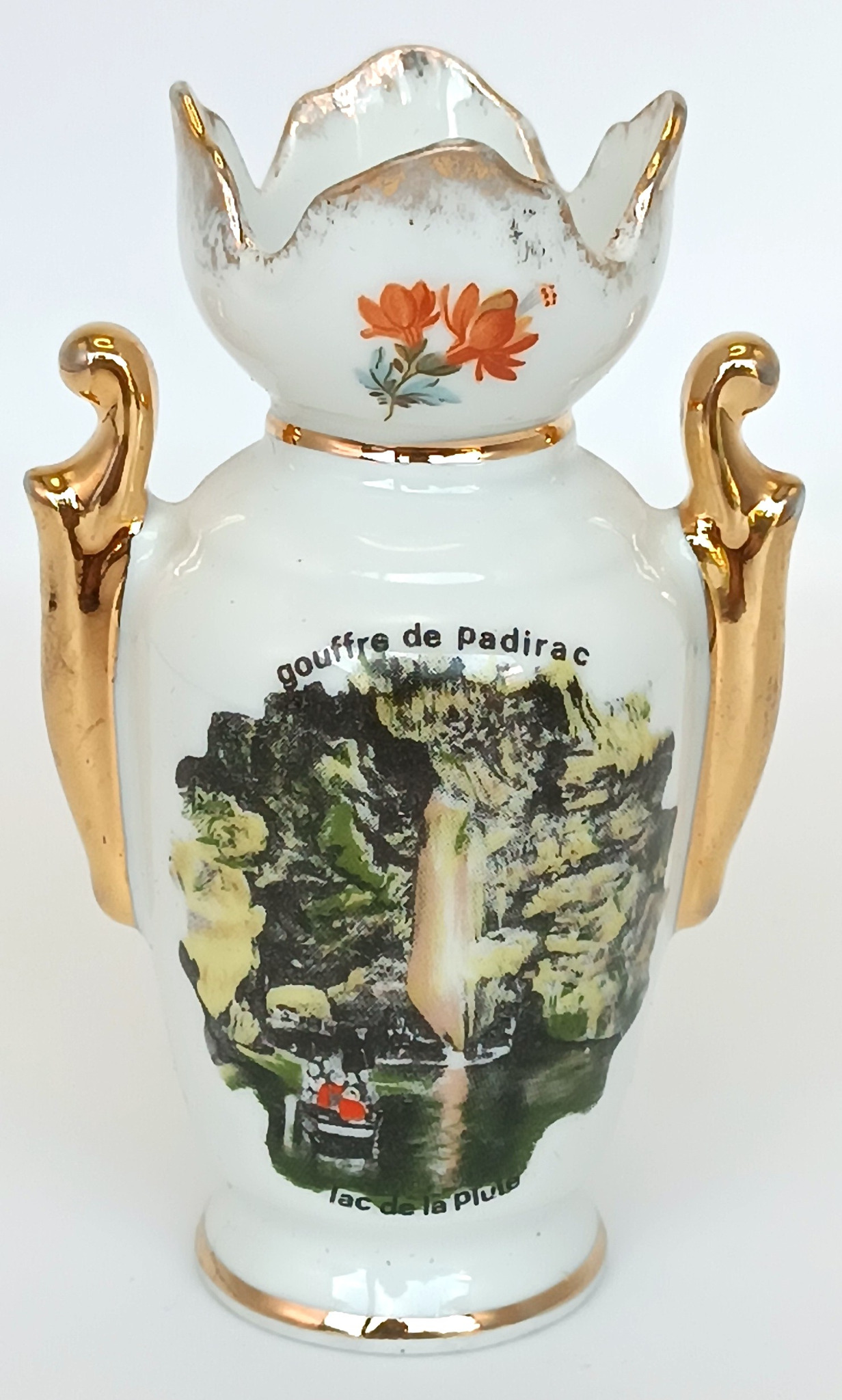 Vintage Limoges France porcelain vase with Gouffre de Padirac and Lac de la Pluie decoration