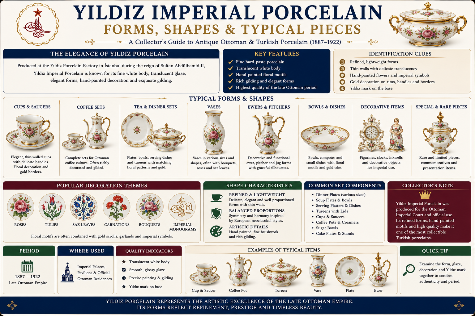 Yıldız Imperial Porcelain forms and shapes including vases plates cups and Ottoman tableware