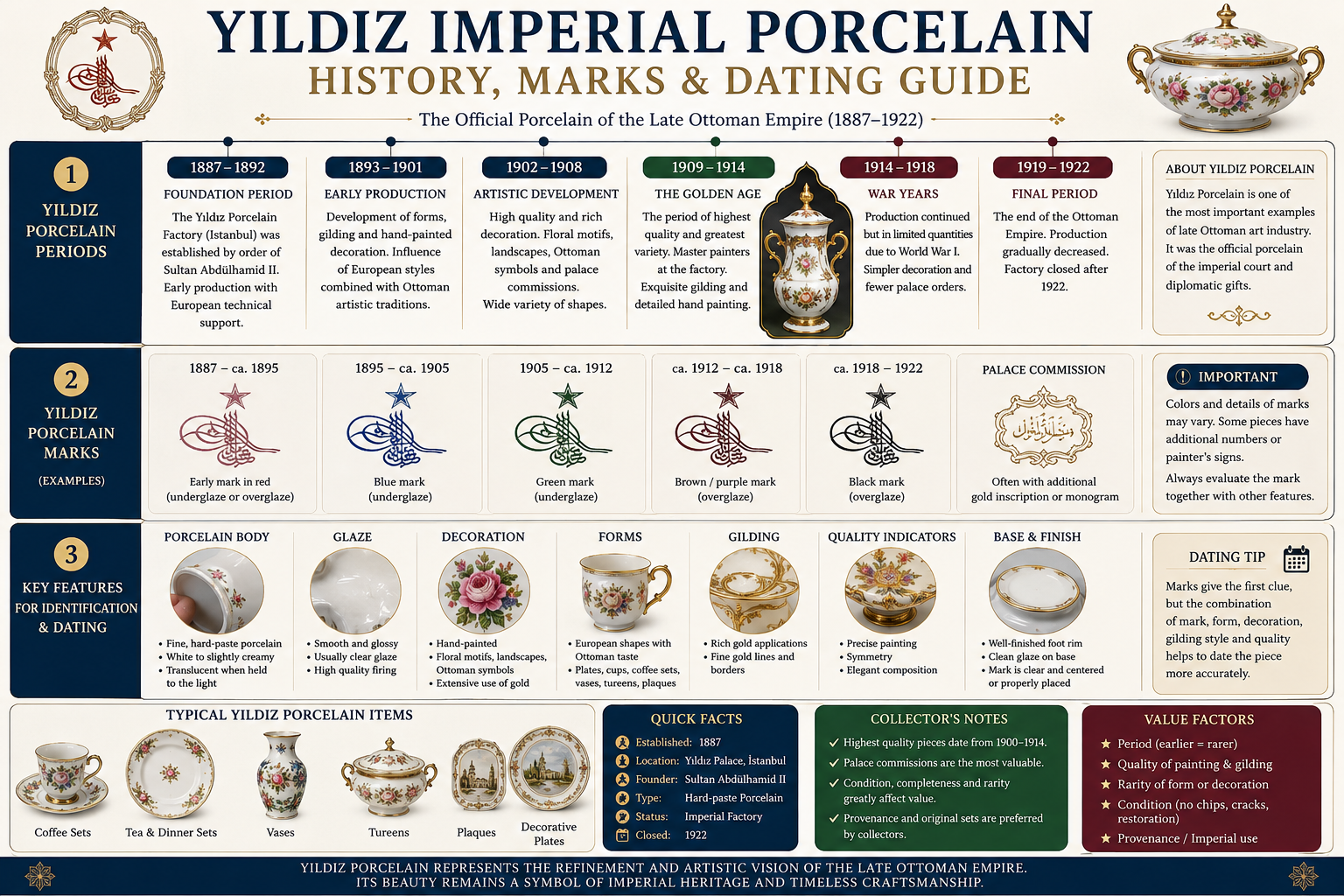 Yıldız Imperial Porcelain history marks and dating guide for antique Ottoman porcelain