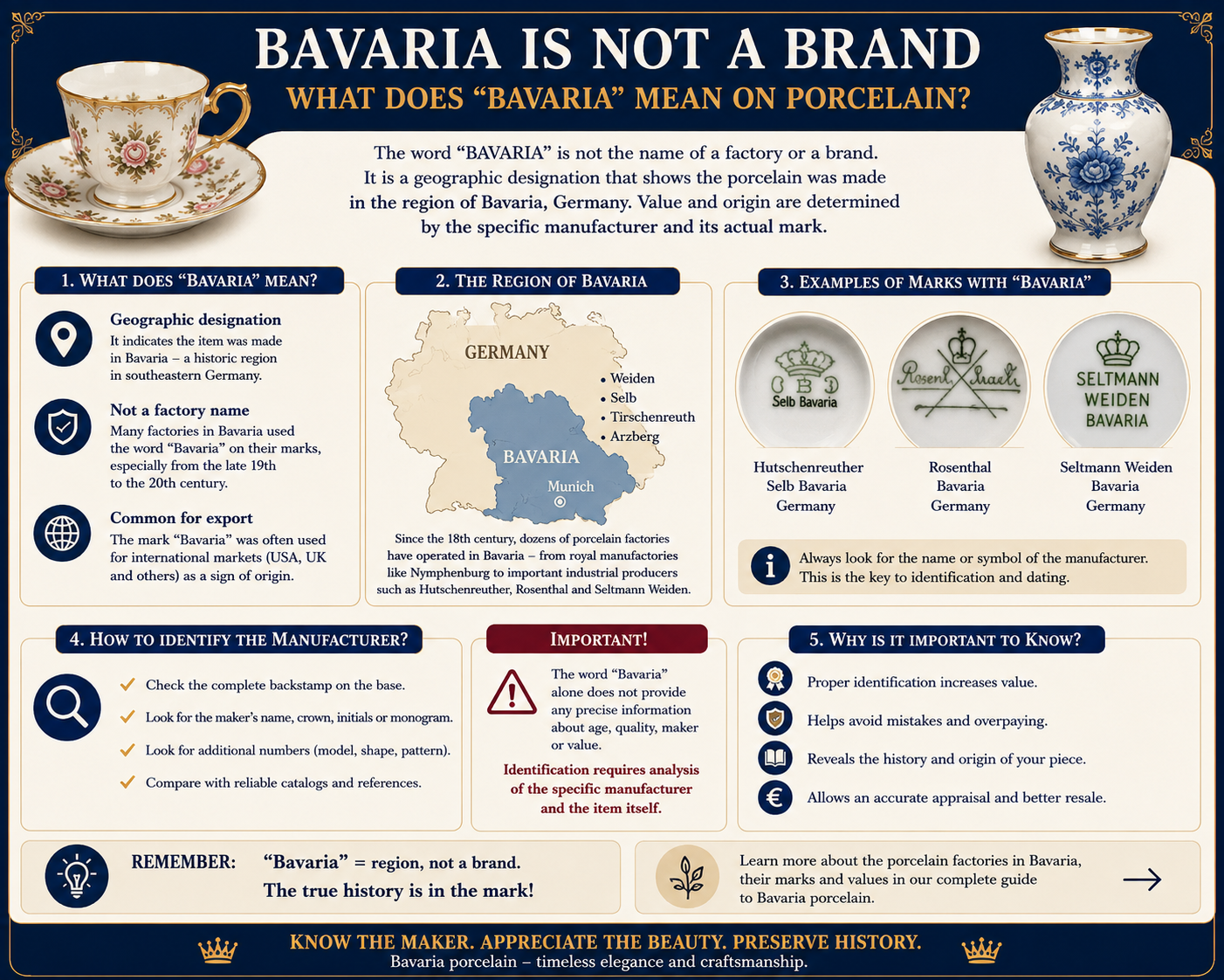 Bavaria is not a porcelain brand – guide explaining Bavaria as a regional designation and how to identify the actual maker