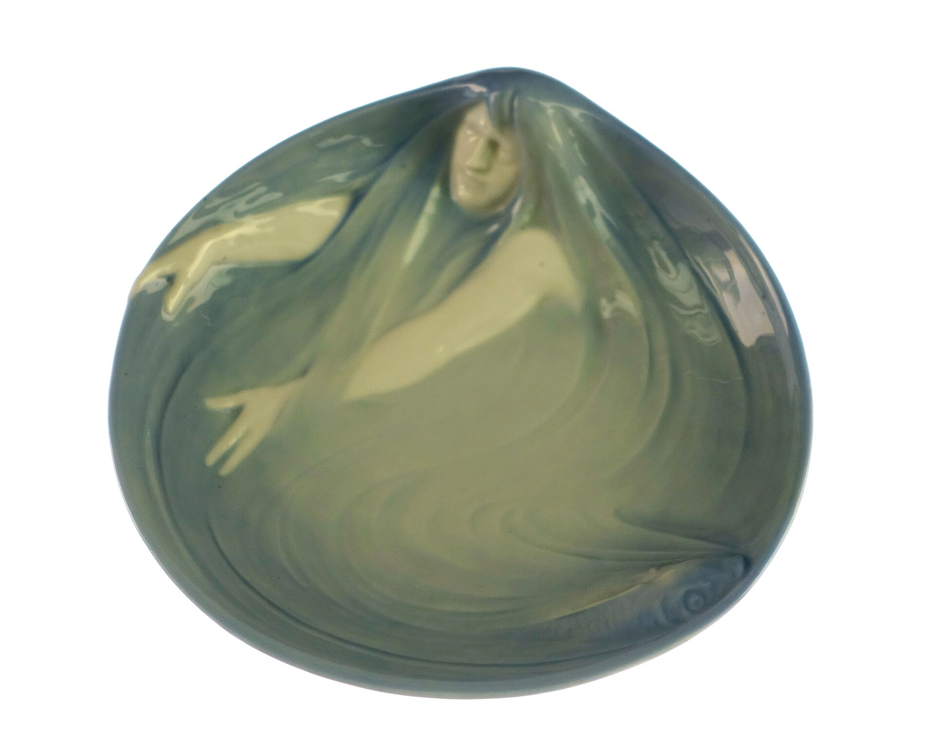 Bing & Grøndahl Art Nouveau Porcelain Dish Bing & Grøndahl Art Nouveau porcelain dish with a stylized female figure in blue-green underglaze decoration