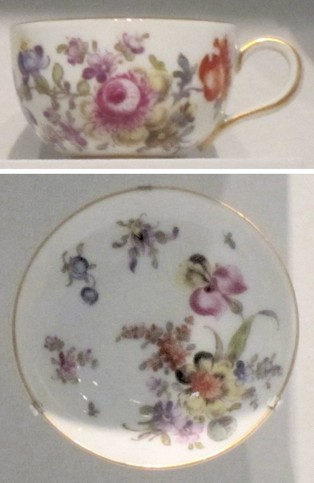 Helena Wolfsohn Dresden porcelain miniature cup and saucer with floral painting and gilding, c. 1841–1880