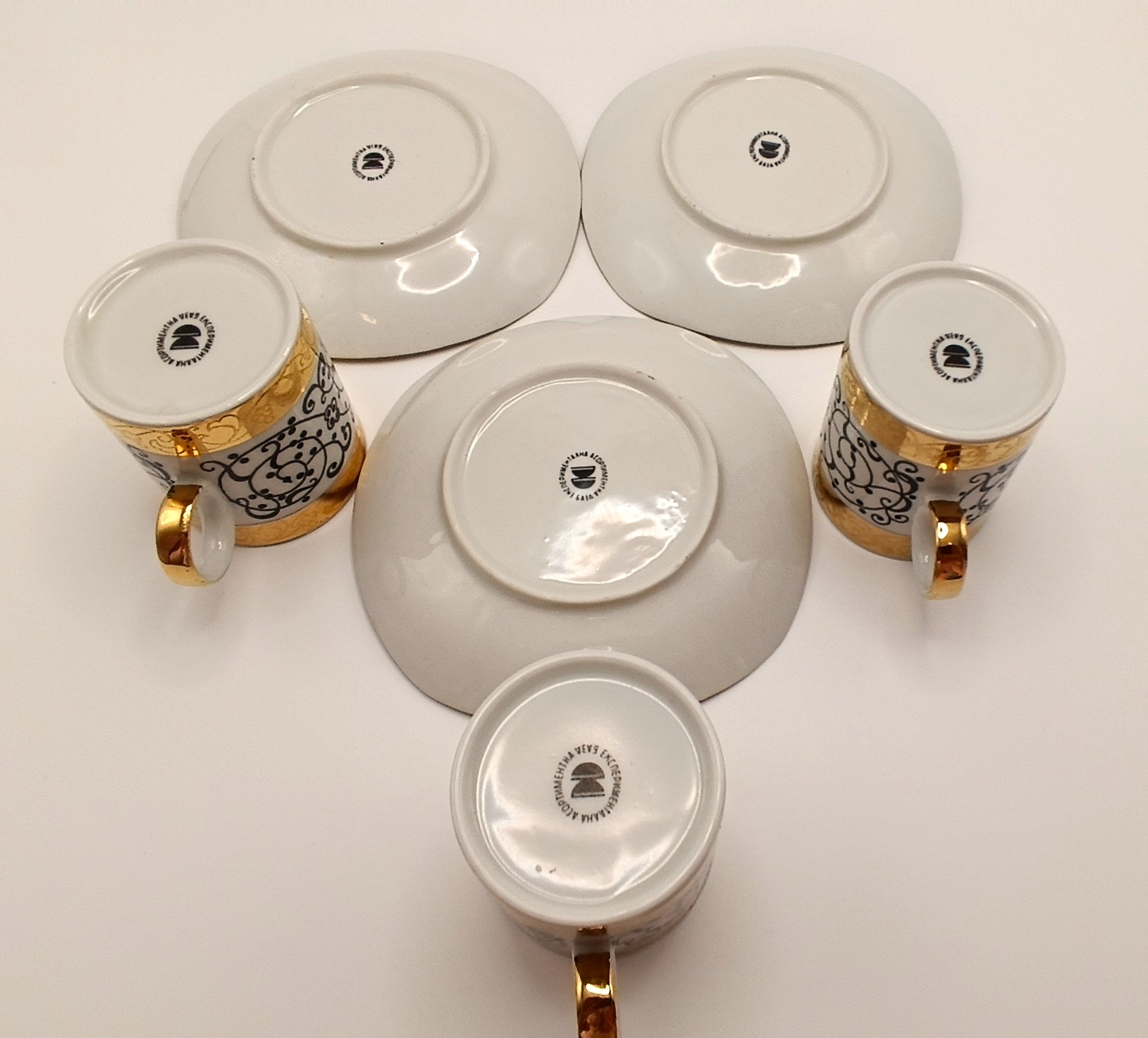 Backstamps on rare Bulgarian EAB bone china espresso cups and saucers from the Experimental Assortment Base