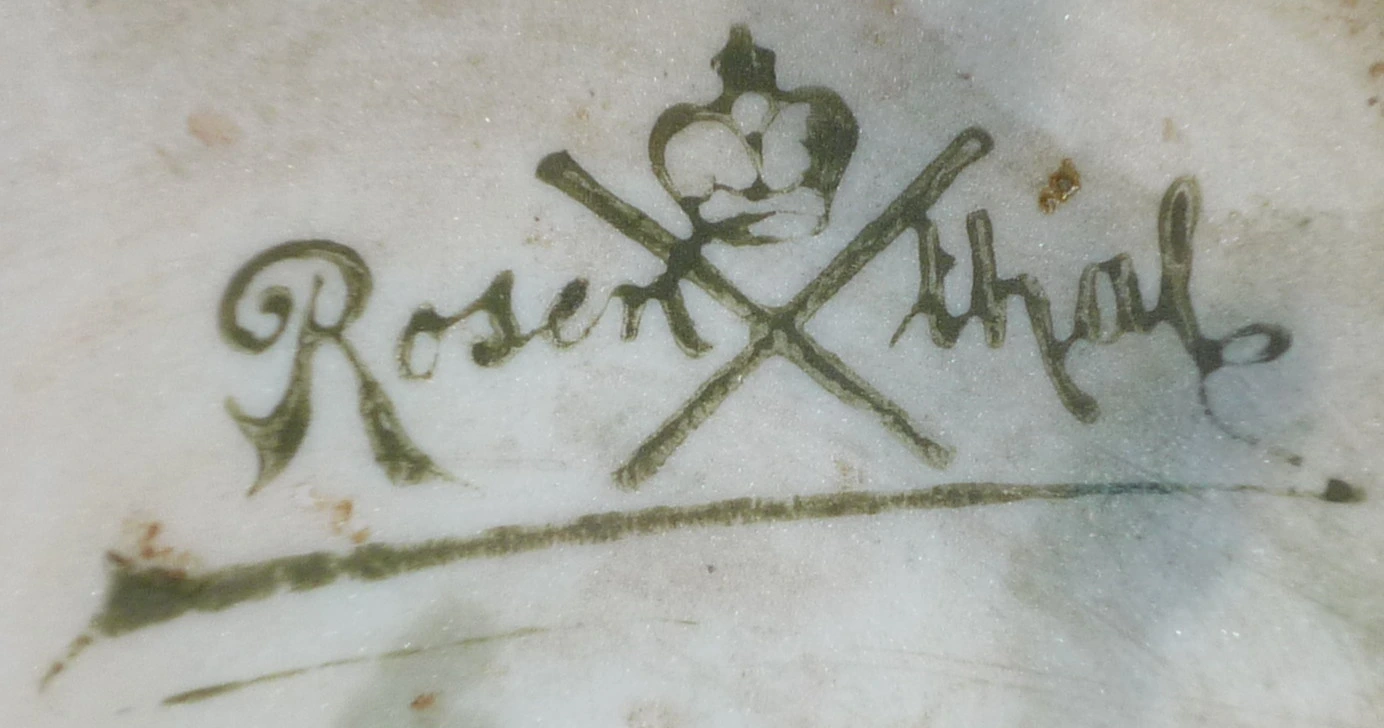 Historical Rosenthal porcelain mark with crown crossed lines and script name on the base