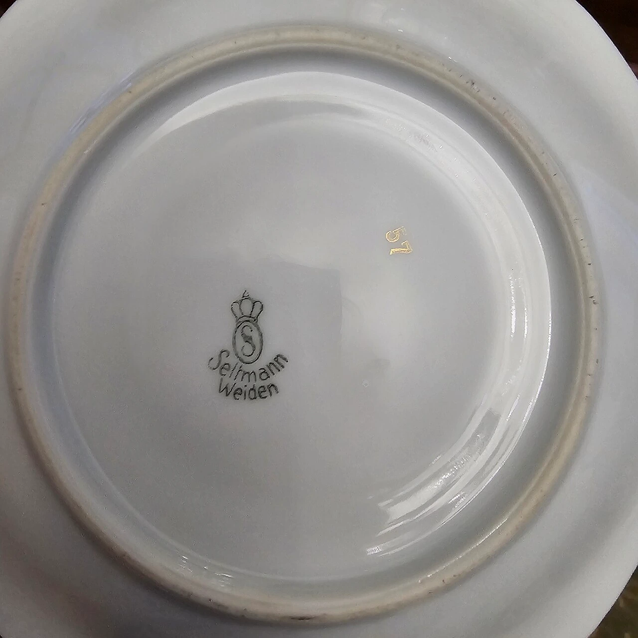 Seltmann Weiden porcelain mark with crown and S monogram on the base of a German porcelain piece