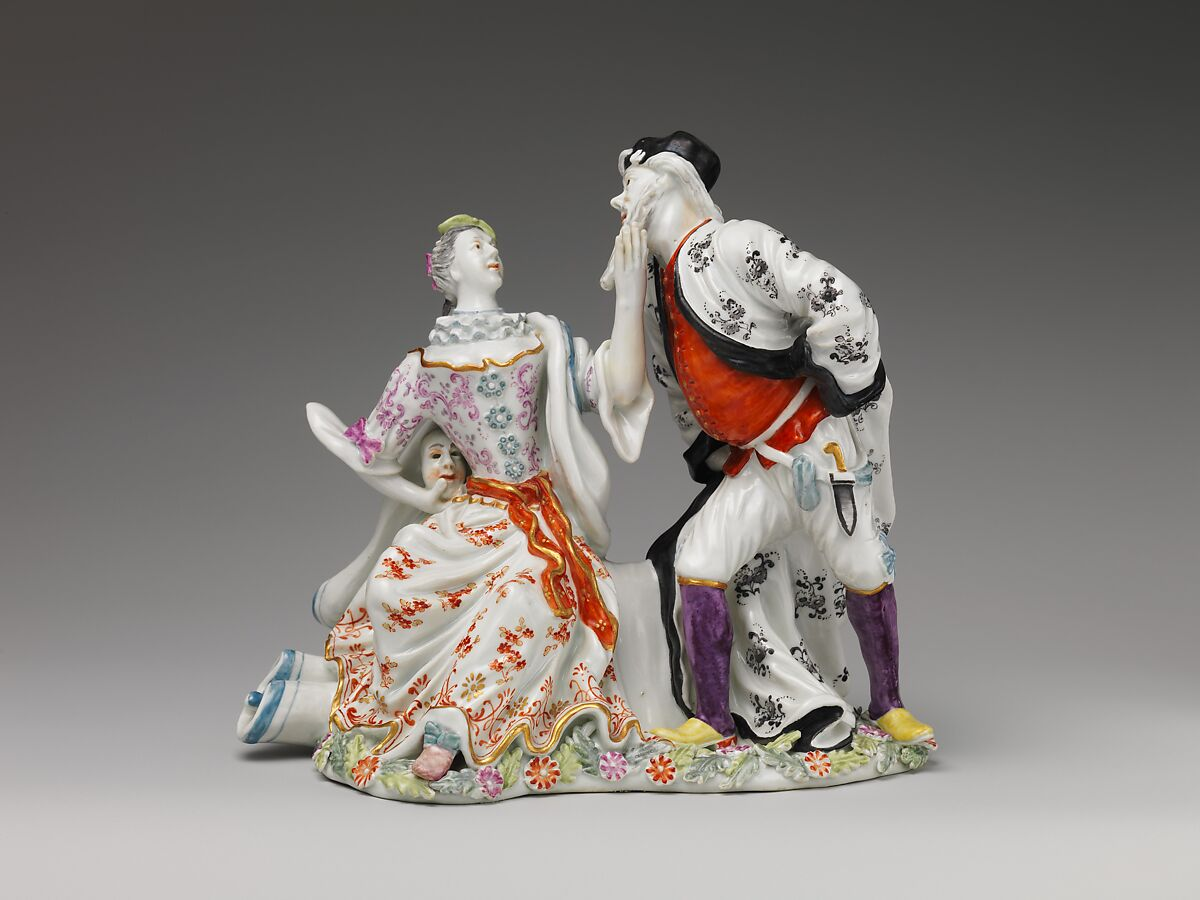 Vienna porcelain Columbine and Pantaloon figure group from the Du Paquier period, 1741–1744