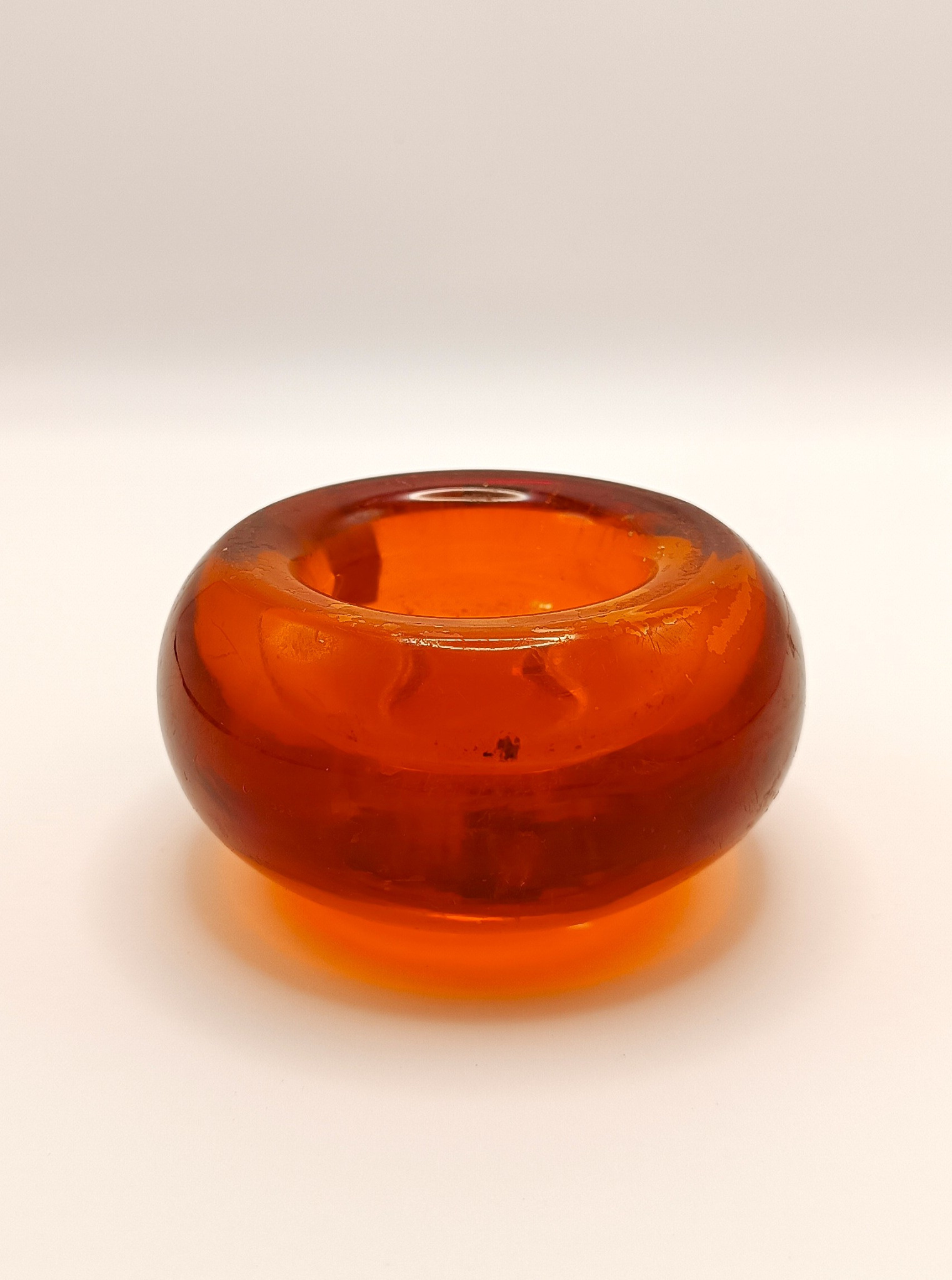Vintage LEONARDO orange art glass tealight candle holder