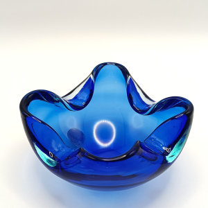 Vintage Murano cobalt blue art glass ashtray / bowl with freeform shape