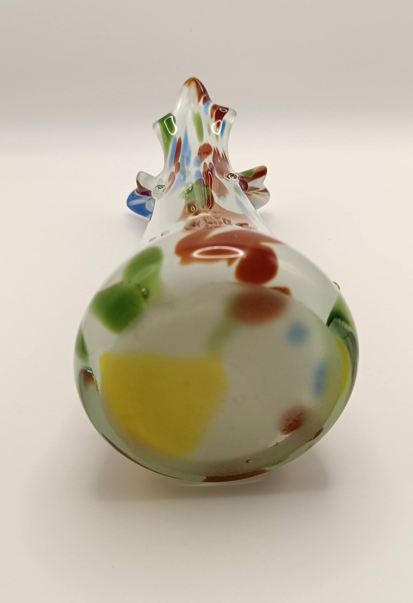Base view of a vintage Romanian hand-blown Murano-style art glass vase, c. 1970s